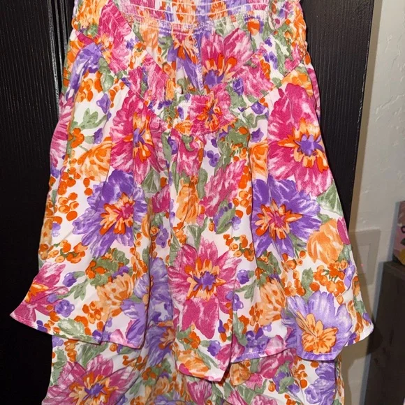 Floral Smocked Romper - Bodice with Tie Detail - Pink, Purple & Orange - Size S - Picture 6 of 6